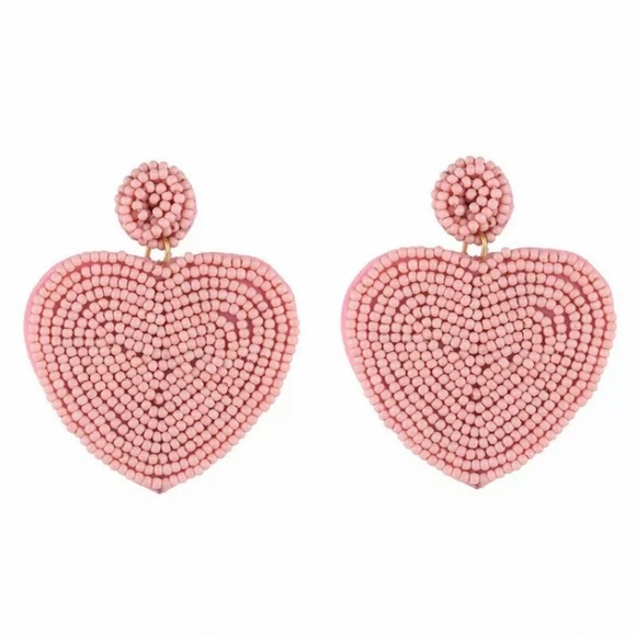 Boho Beaded Pink Heart Earrings - Picture 2 of 2